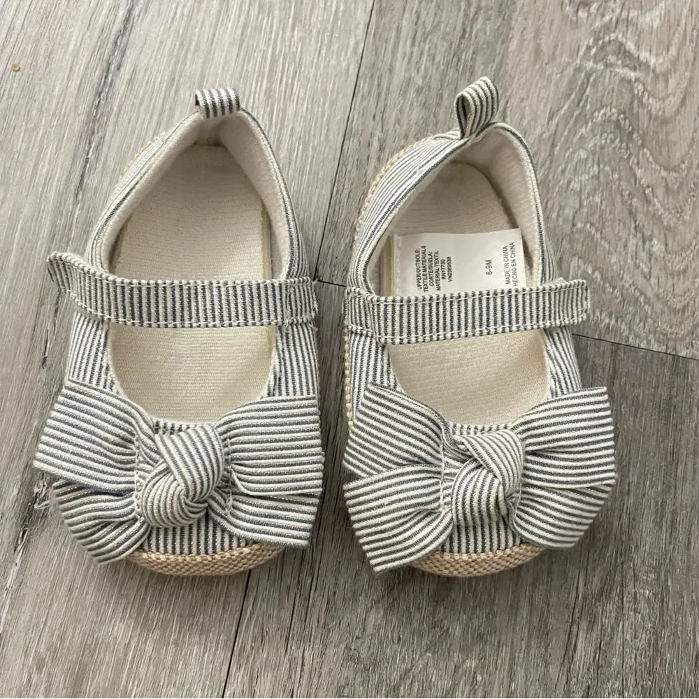 Target Baby Girl’s Striped Seersucker Bow Detail Slipper Crib Shoes 6-9 Months
